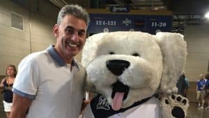 david gruber with milwaukee brewers mascot