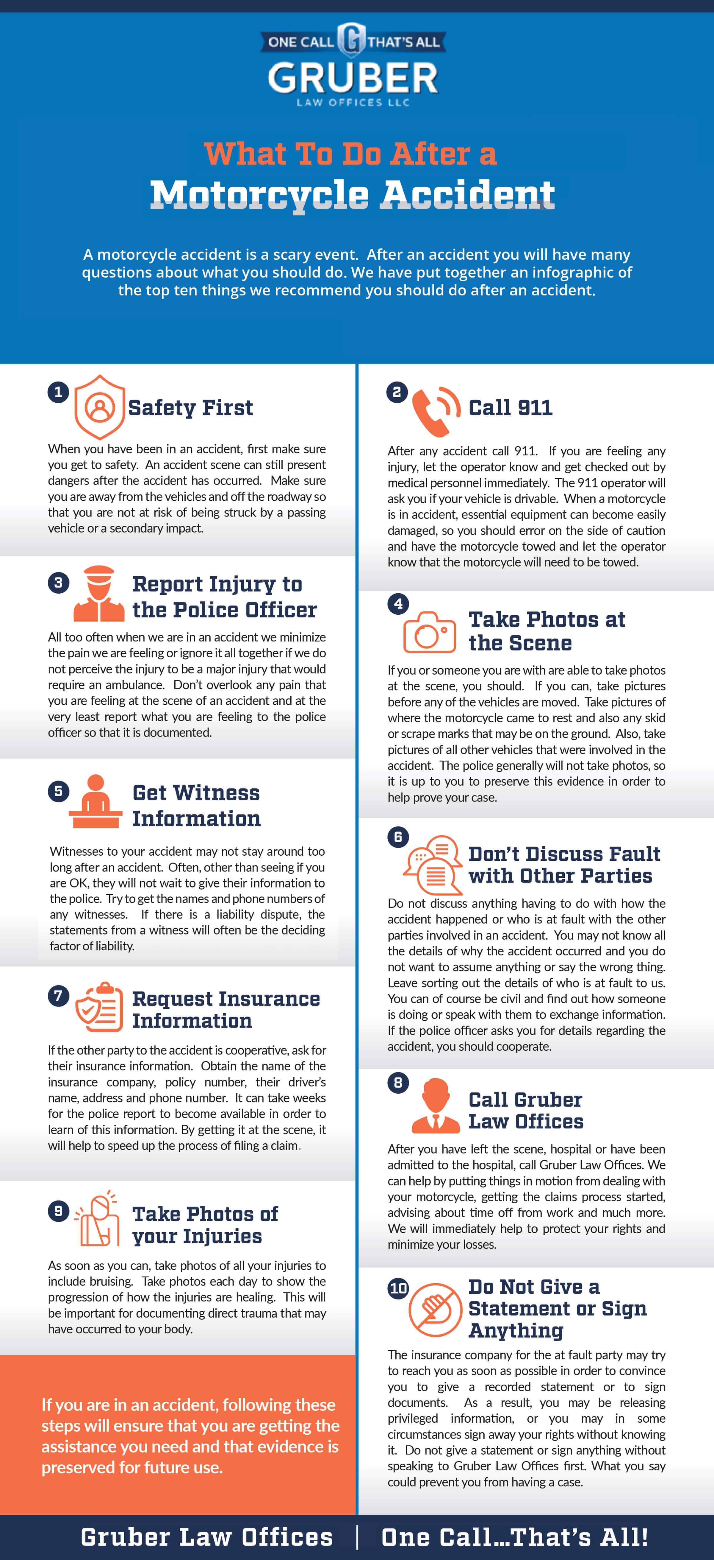 What To Do After A Motorcycle Accident Infographic Gruber Law