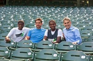 David Gruber and Aaron Rodgers at Miller Park