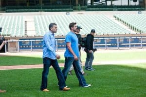 David Gruber and Aaron Rodgers at Miller Park