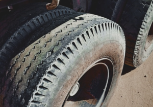 close up of a truck tire that needs maintenance