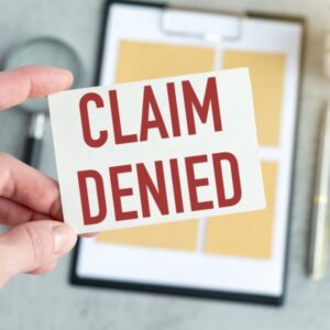 A person holds a card that says "claim denied." If your truck accident claim has been denied, read the denial letter to find out why, and then consult an attorney who can help you challenge the denial.